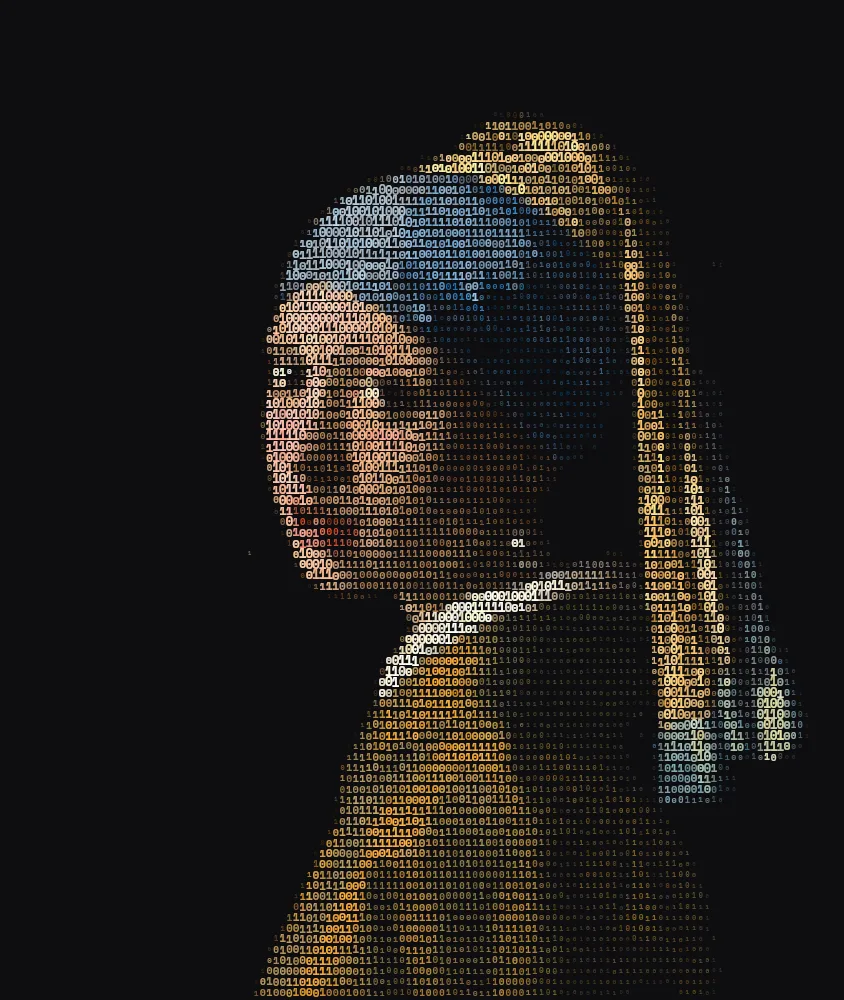 Girl with a Pearl Earring by Johannes Vermeer as binary 0 and 1 art, created with the ASCII art generator