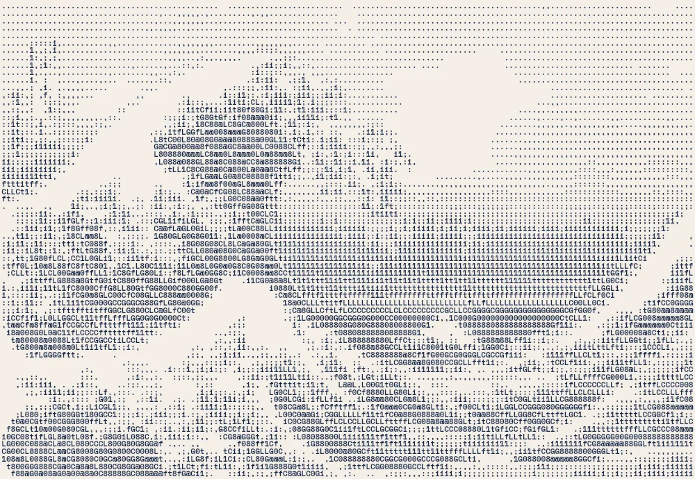 The Great Wave off Kanagawa by Katsushika Hokusai as black-and-white ASCII art, created with the ASCII art generator