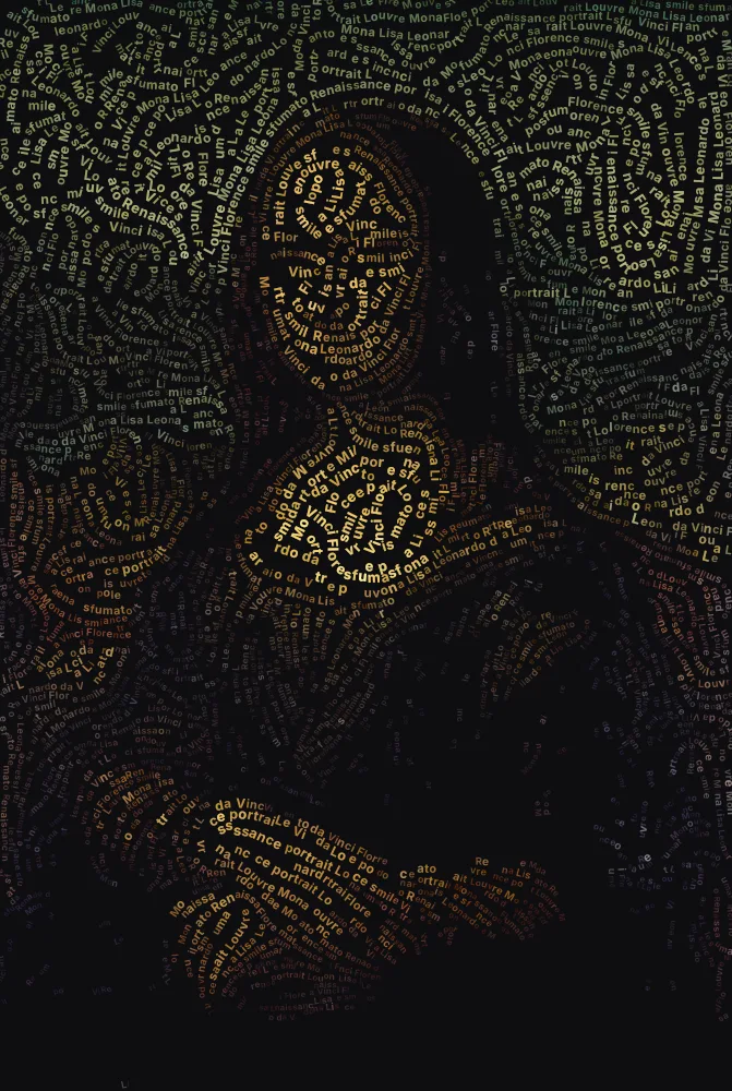 Mona Lisa by Leonardo da Vinci as a text portrait, created with the text portrait generator