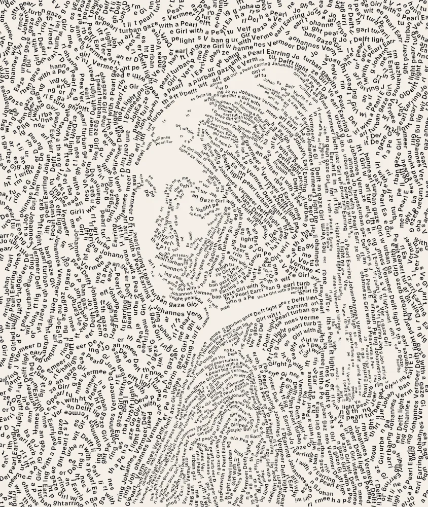 Girl with a Pearl Earring by Johannes Vermeer as an ink text portrait, created with the text portrait generator