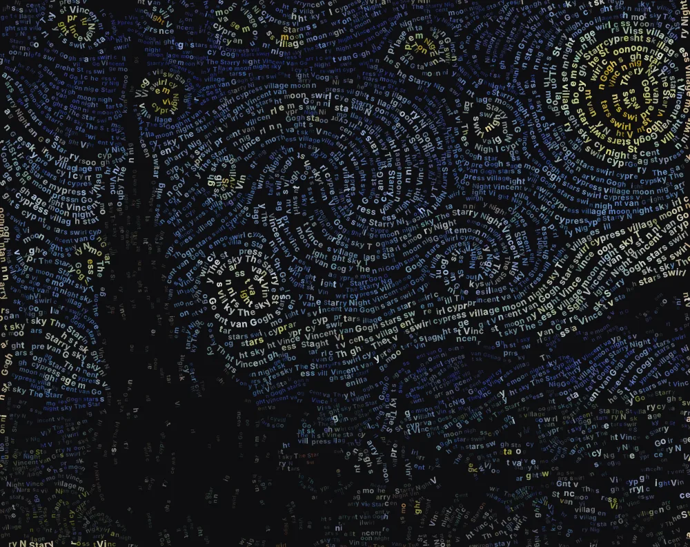 The Starry Night by Vincent van Gogh with text following its swirls, created with the text portrait generator